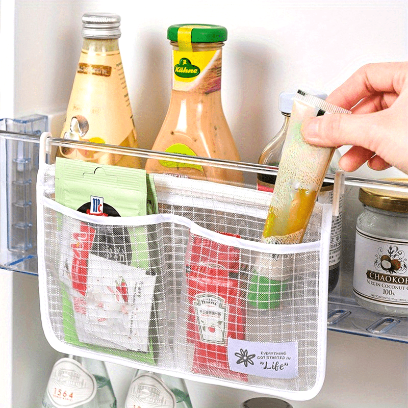 Multipurpose Fabric Refrigerator Door Organizer Hanging Mesh Storage Bag Kitchen Supplies