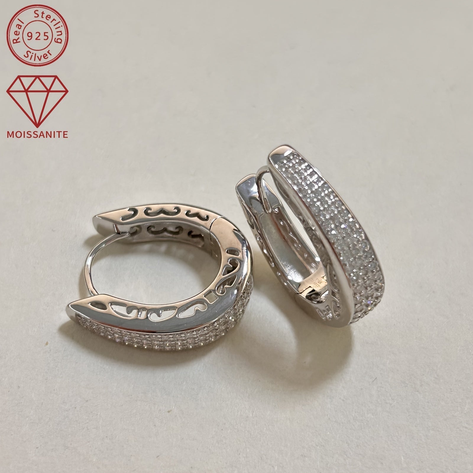 Women's Moissanite Earrings 925 Silver with 0.43ct and Patterned Stones