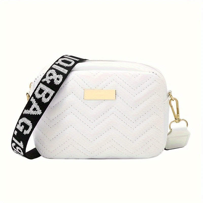 Women's Crossbody Bag Faux Leather Stain-Resistant Zippered Camera Style in Black White Khaki