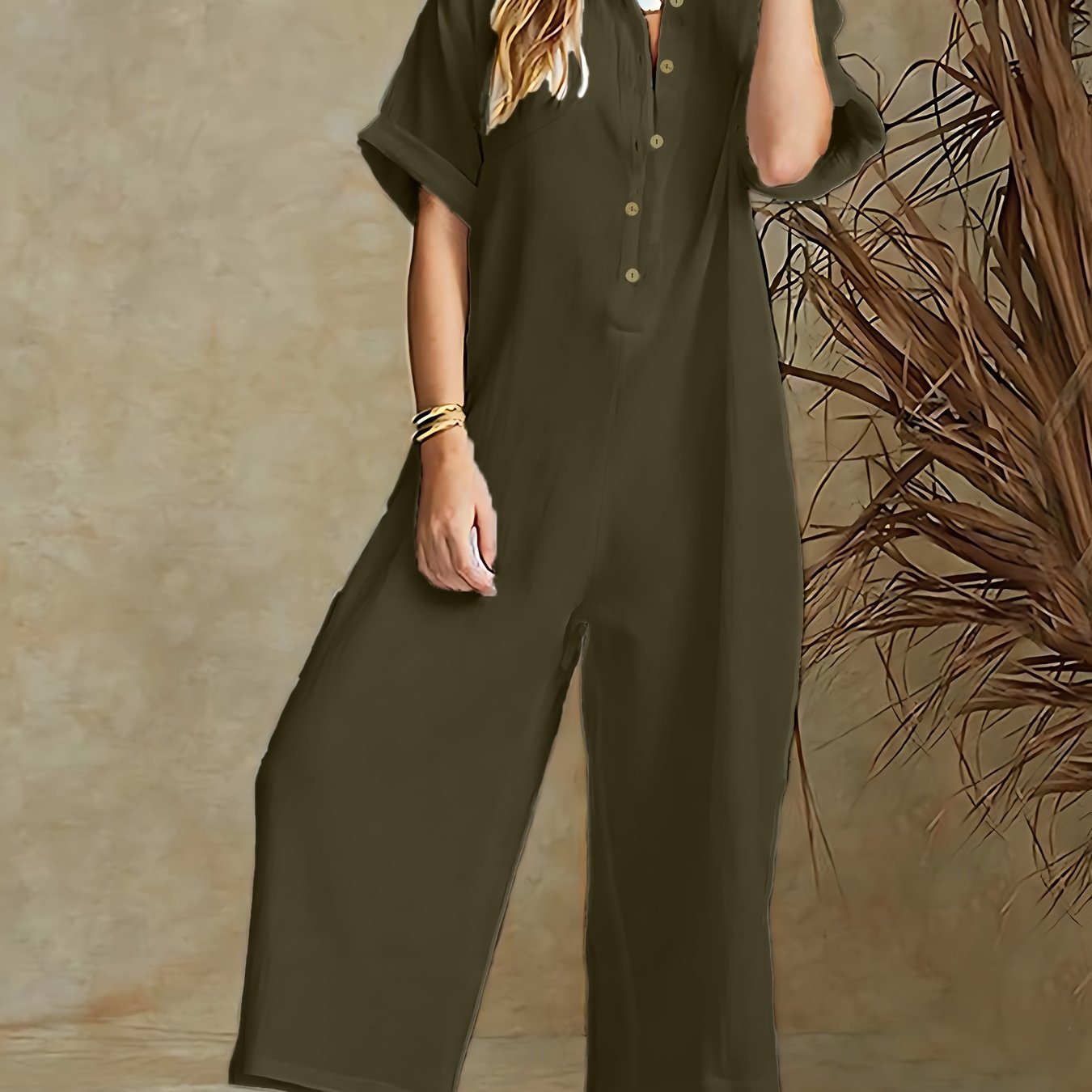 Women's Plus Size Casual Jumpsuit Black Wide-Leg Spring Summer