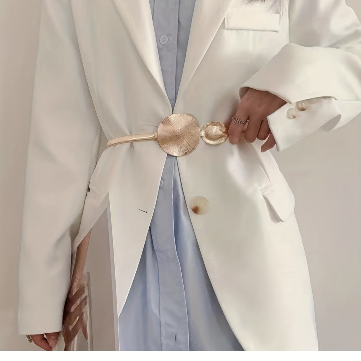 Women's Dress with Gold Belt Embellishment for Formal Events