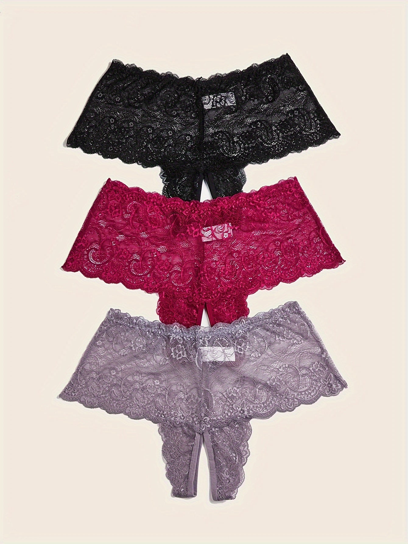 Ayollar uchun kattaroq o'lchamdagi gullik chiroyli tikanli ochiq qovurg'a o'rta belli ichki kiyimlar, 3 ta paket