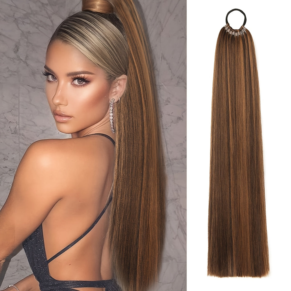 Women’s 66.04cm Straight Ponytail Extension Synthetic Hair Heat-Resistant Elastic Band