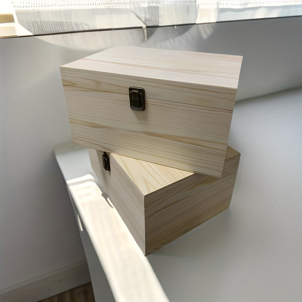 Гигантская необработанная деревянная коробка для рукоделия с крышкой на петлях для художественных принадлежностей и организации 10,62x7,87x5,7 дюймов