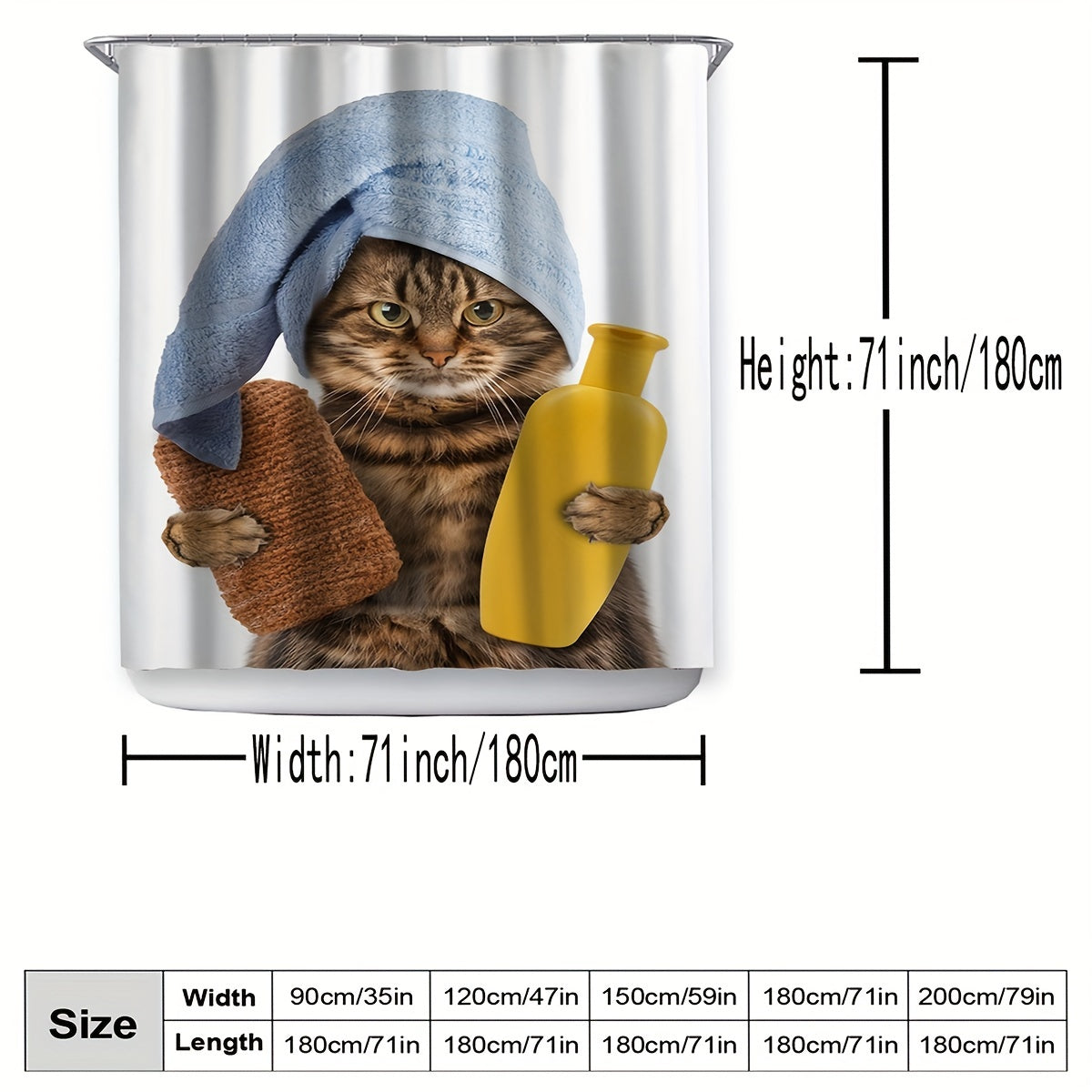 Funny Cat Pattern Shower Curtain Waterproof Fabric for Bathroom Decor