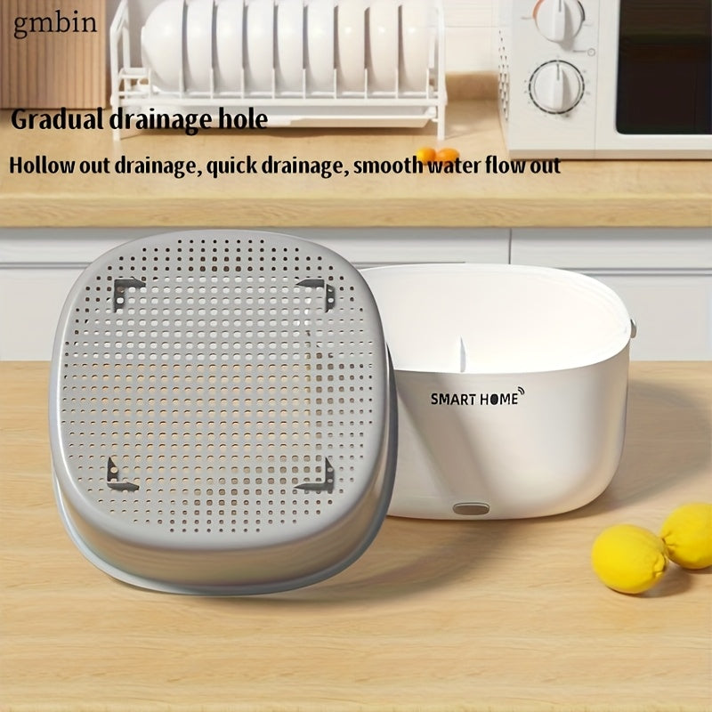 SmartHome Fruit Veg Cleaning Basket Battery Operated Soundwave Tech White Transparent Lid