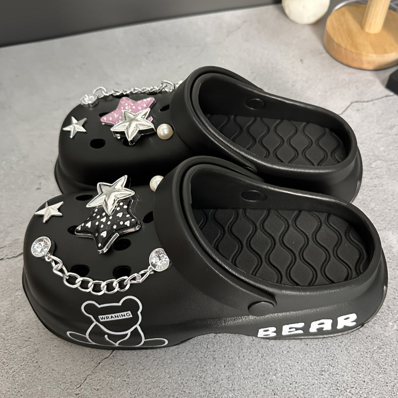 Women's Breathable Thick-Soled Slippers with Star Accessories Indoor Outdoor