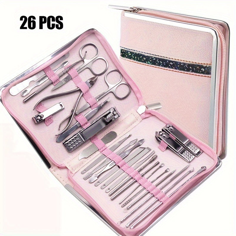 26-Piece Stainless Steel Nail Clipper Kit for Men and Women with Ear Spoon and Nail Files