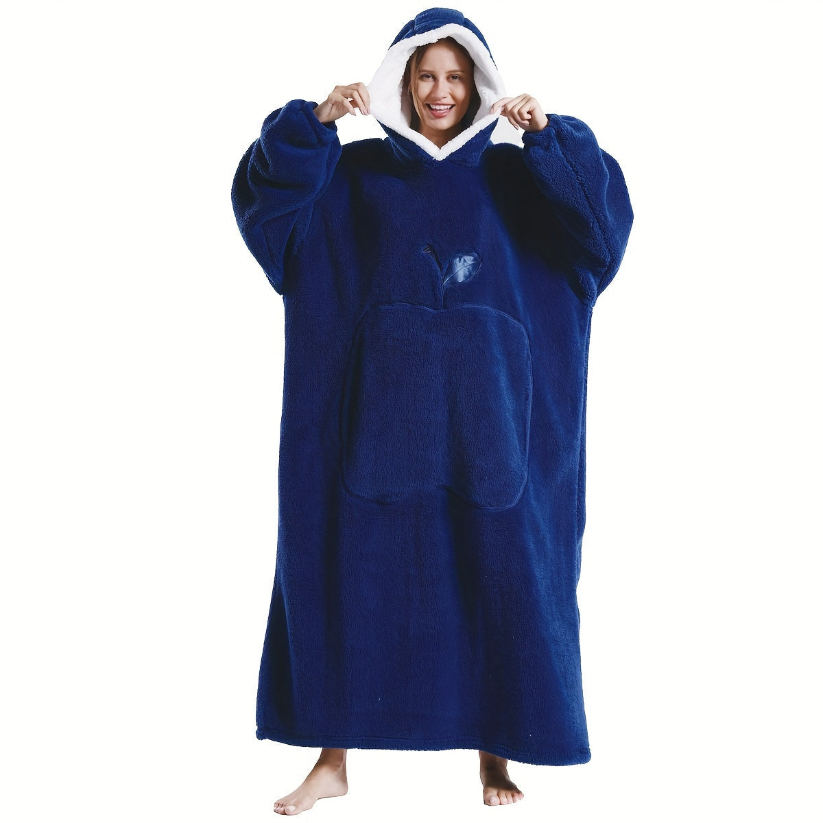 Wearable Blanket Hoodie with Sherpa Fleece Oversized Cozy Warm Polyester Knit