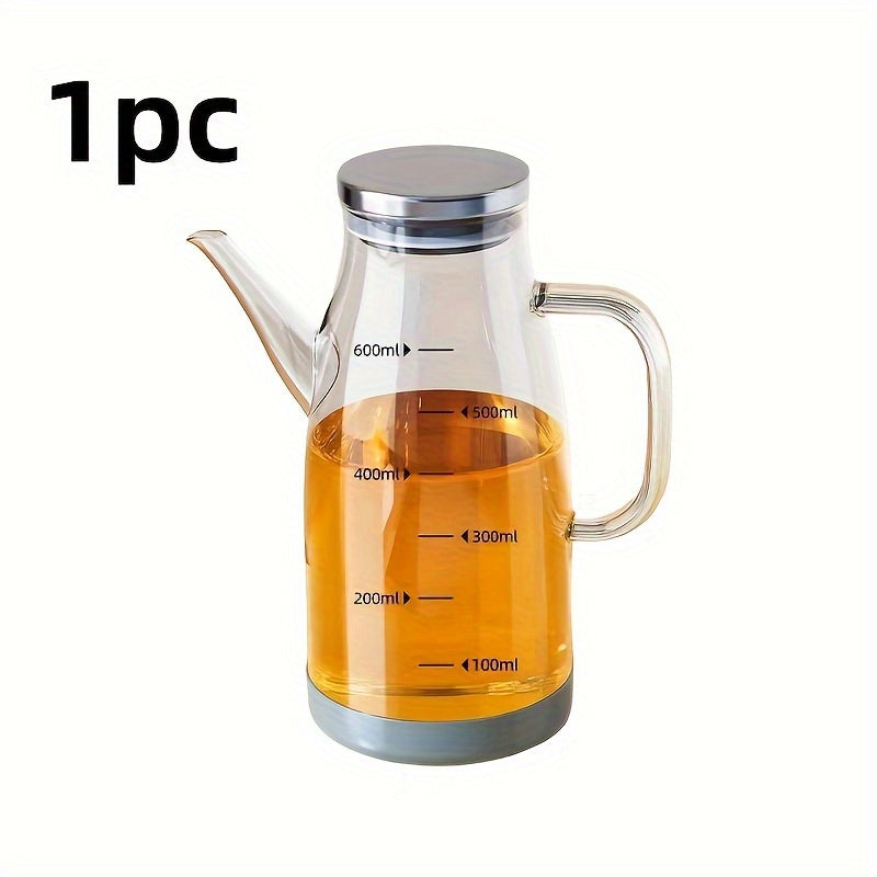 Надежный стеклянный диспенсер для масла объемом 20 унций с крышкой и ручкой из нержавеющей стали - без BPA, отлично подходит для оливкового масла, уксуса, приправ - идеально для кухни, барбекю, кемпинга, пикников