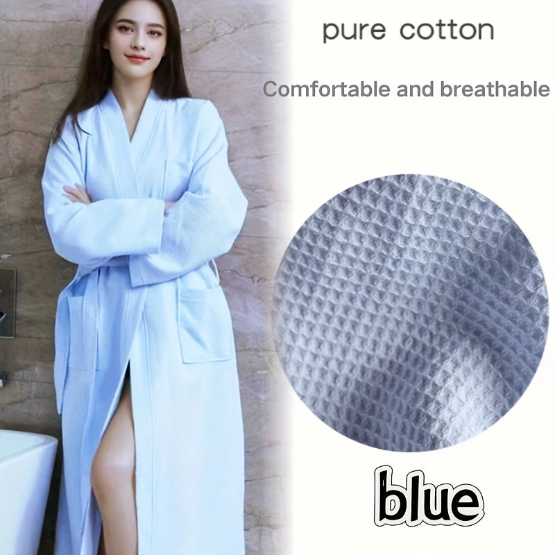 Unisex Waffle Knit Cotton Bathrobe with Space Theme and Plaid Pattern Durable Soft Absorbent One Size