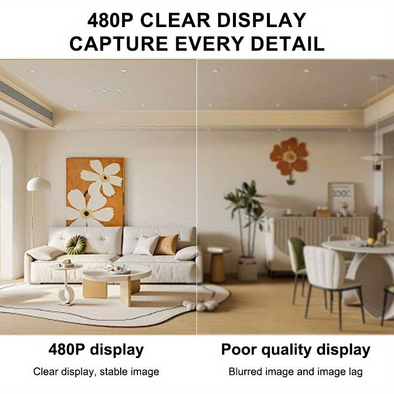 Mini WiFi kuzatuv kamerasining zamonaviy qora dizayni TF karta sloti bilan. Uy xavfsizligi va uy hayvonlarini kuzatish uchun ideal. USB quvvatlanadi va smartfonlar bilan mos keladi. Kompakt 480P rezolyutsiyasi. SD karta kiritilmagan.