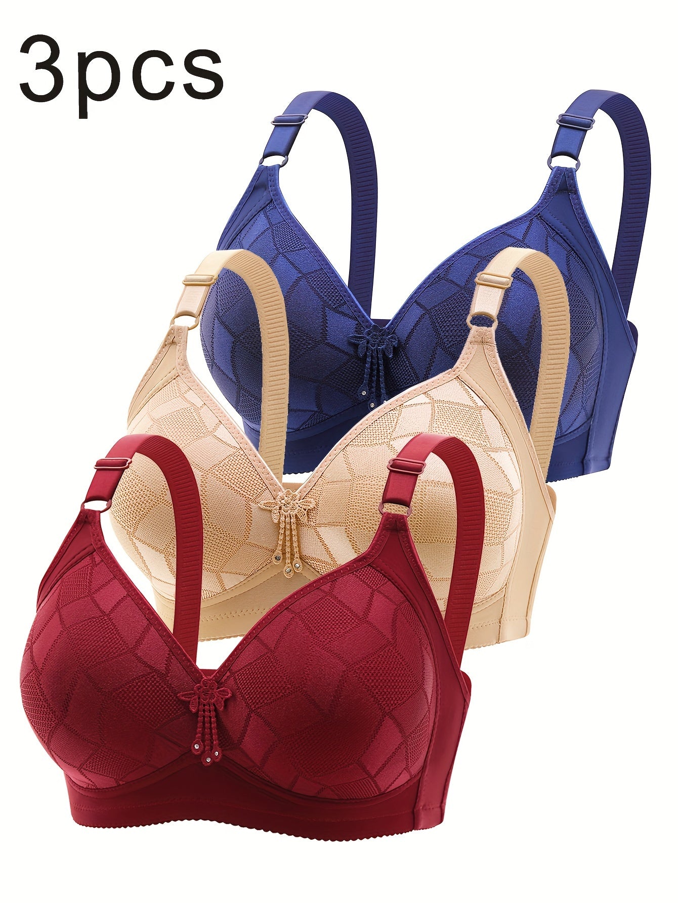 Women's Plus Size Polyester Push Up Bras Set with Geo Pattern and Full Coverage