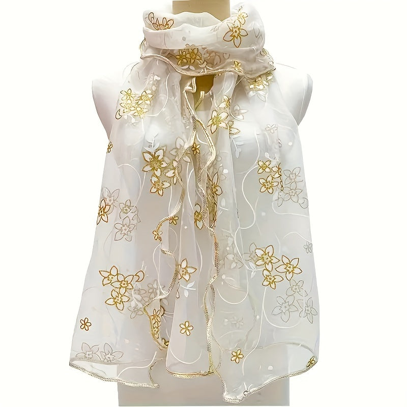 Bohemian Style Floral Embroidered Lightweight Shawl Wrap for Travel and Outdoor Use