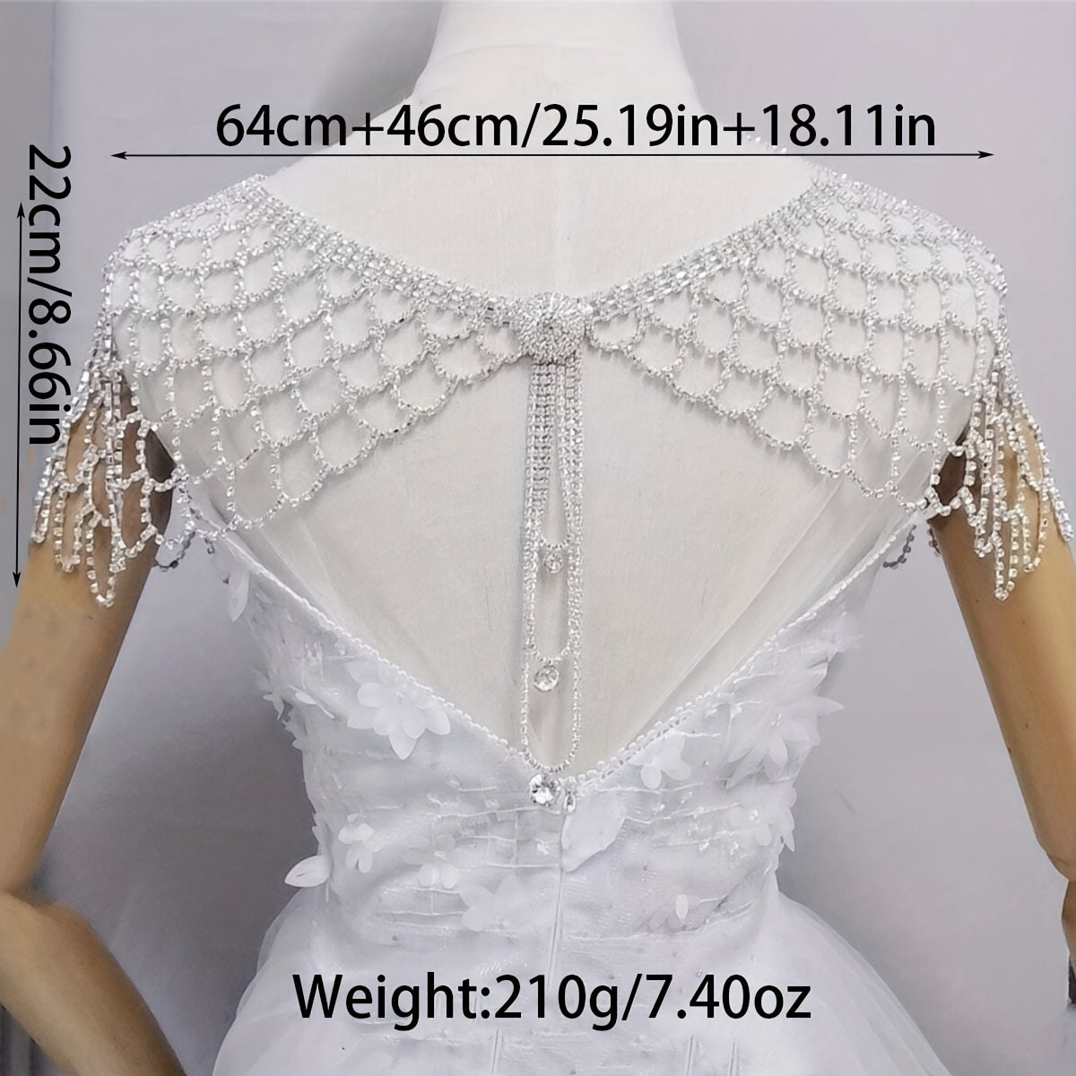 Wedding Dress Shawl with Long Tassel Pendant and Mesh Shoulder Chain Bridal Evening Accessories