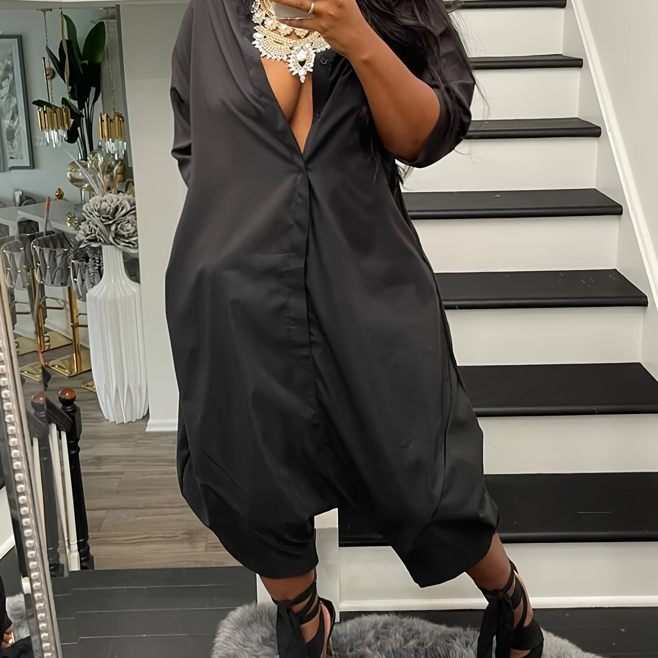 Women's Plus Size Loose Wide Leg Jogger Pants Black Comfortable Activewear