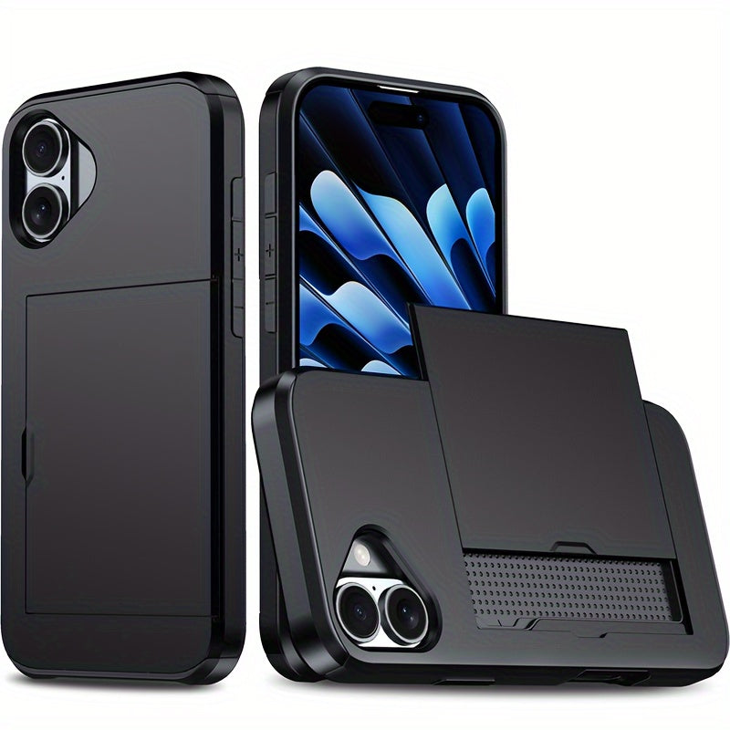 Hard Phone Case with Card Slot for iPhone 14-16 Pro Max