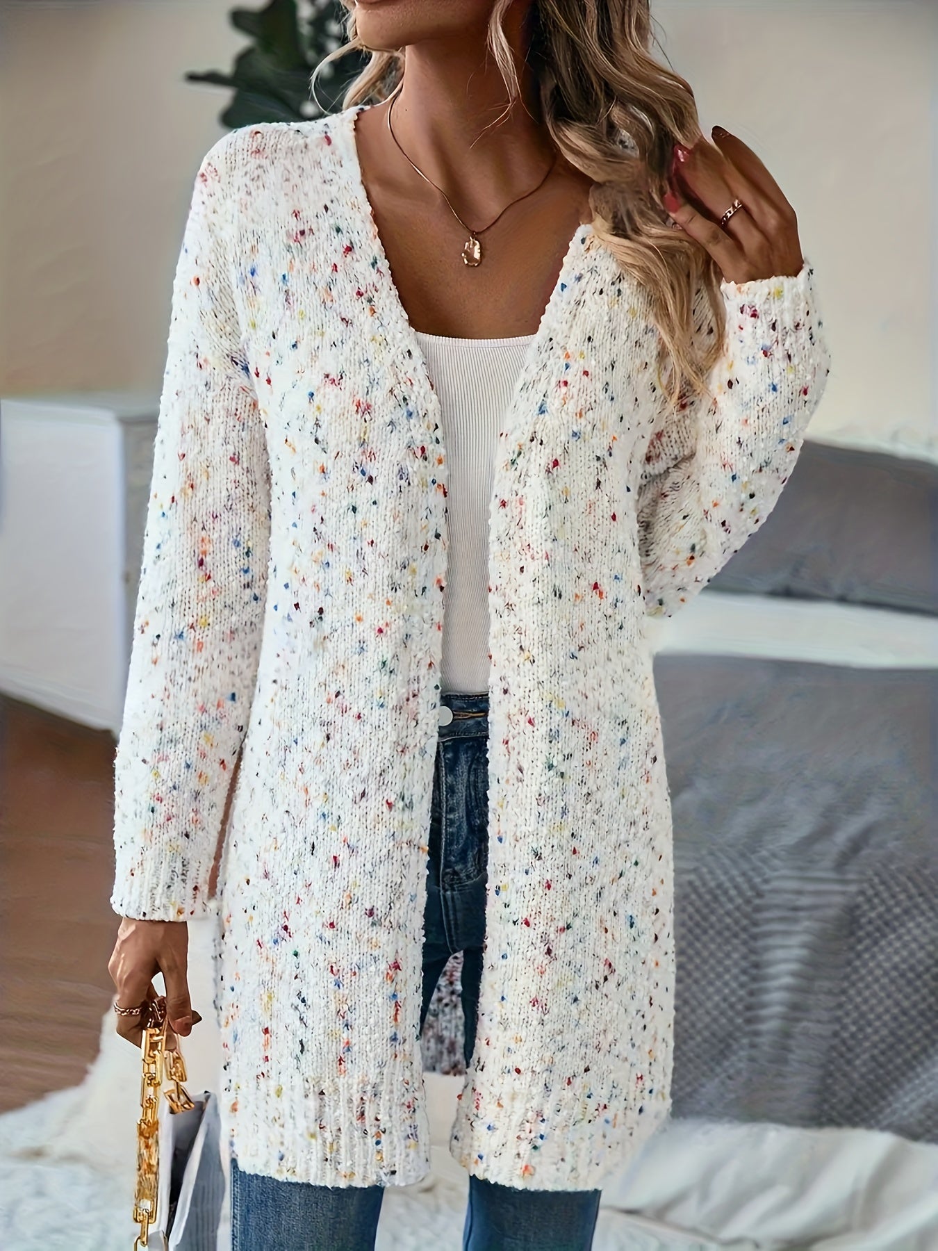 Plus Size Women's Warm Open Front Halter Neck Cardigan Sweater