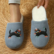 Unisex Soft Fabric Cartoon Cat Slip-On Slippers with Stripes Indoor Shoes