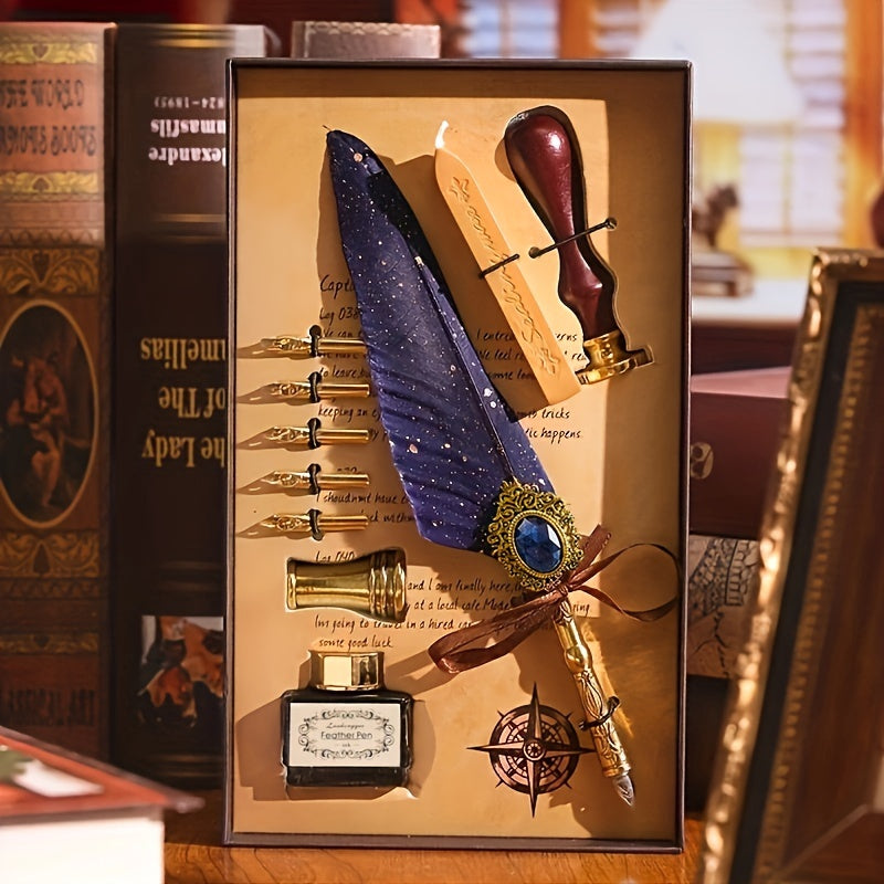Антикварный набор для письма с восковым печатем, перьевая ручка, каллиграфическая чернильная ручка, механическая шестерня, перьевая ручка для окунания