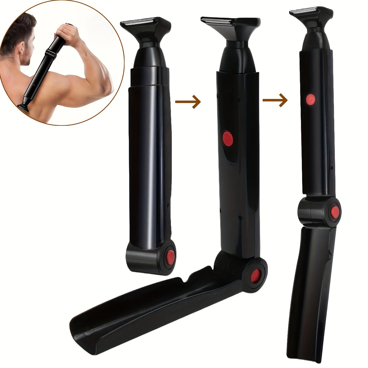 Men's Body Shaver with Adjustable Handle and Shock-Absorbing Heads