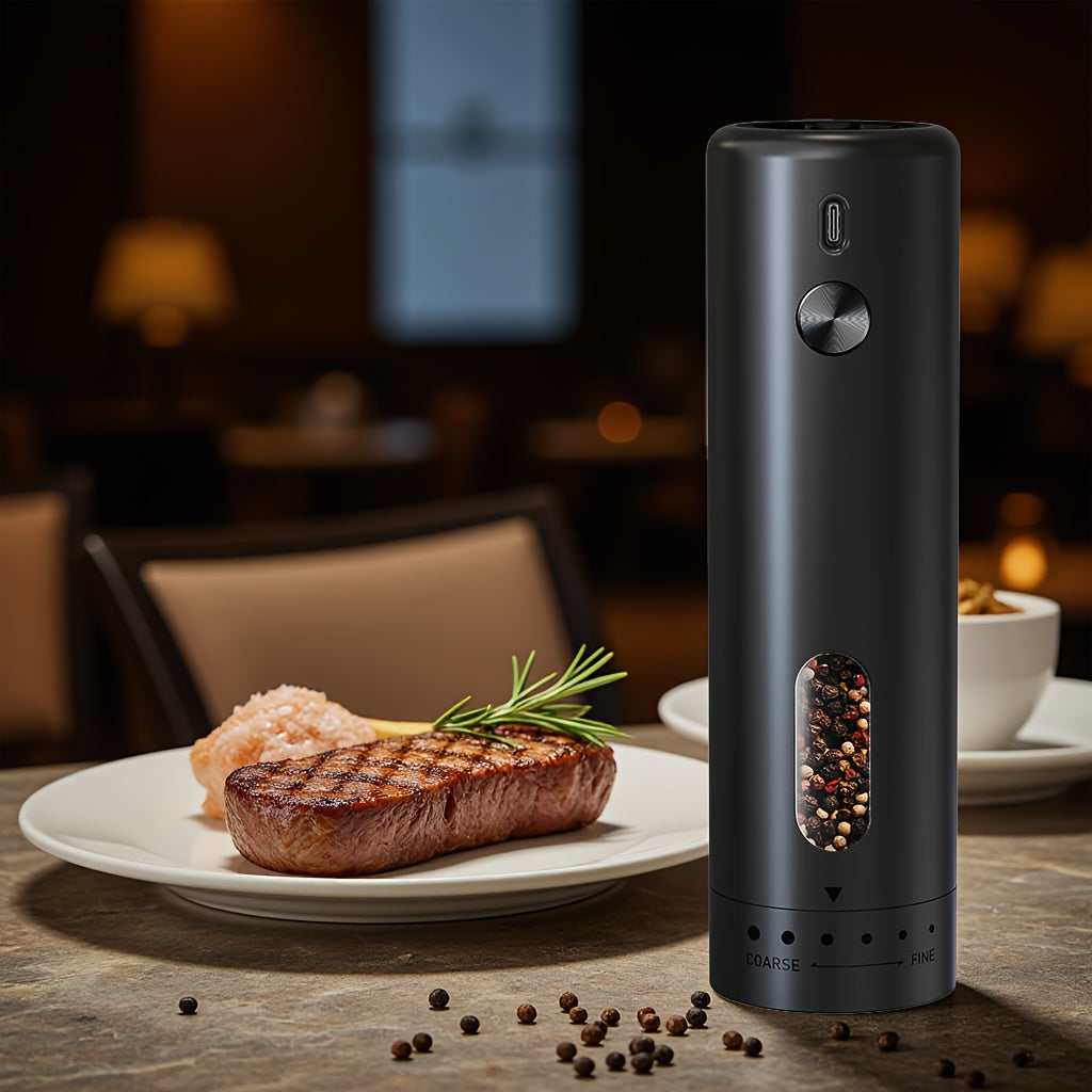 Qayta to'ldiriladigan elektr qalampir maydalagich 110ml sozlanadigan qattiqlik LED chiroq bilan qora