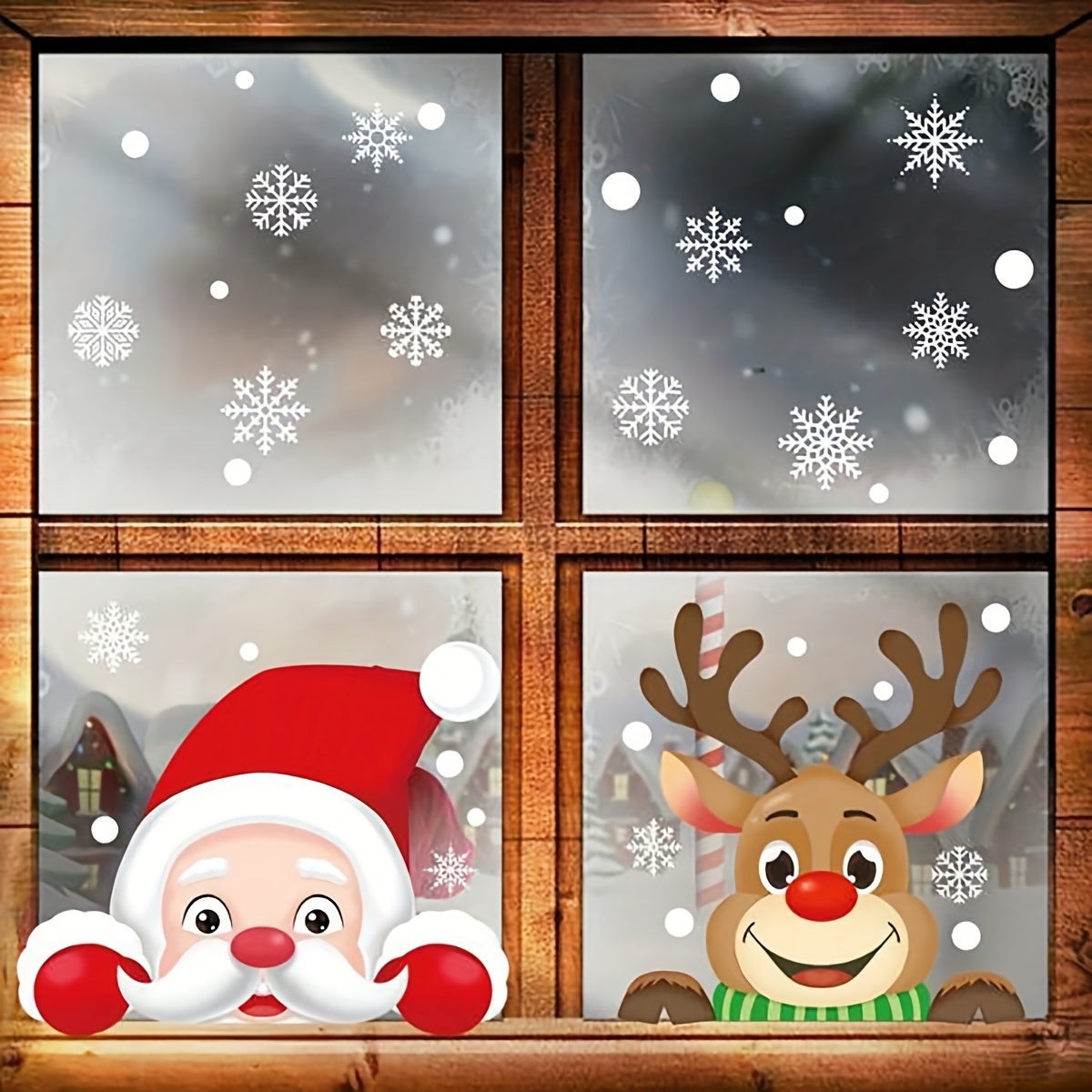 Christmas Window Clings Set with Santa Elk Snowflake Decorations for Holiday Decor