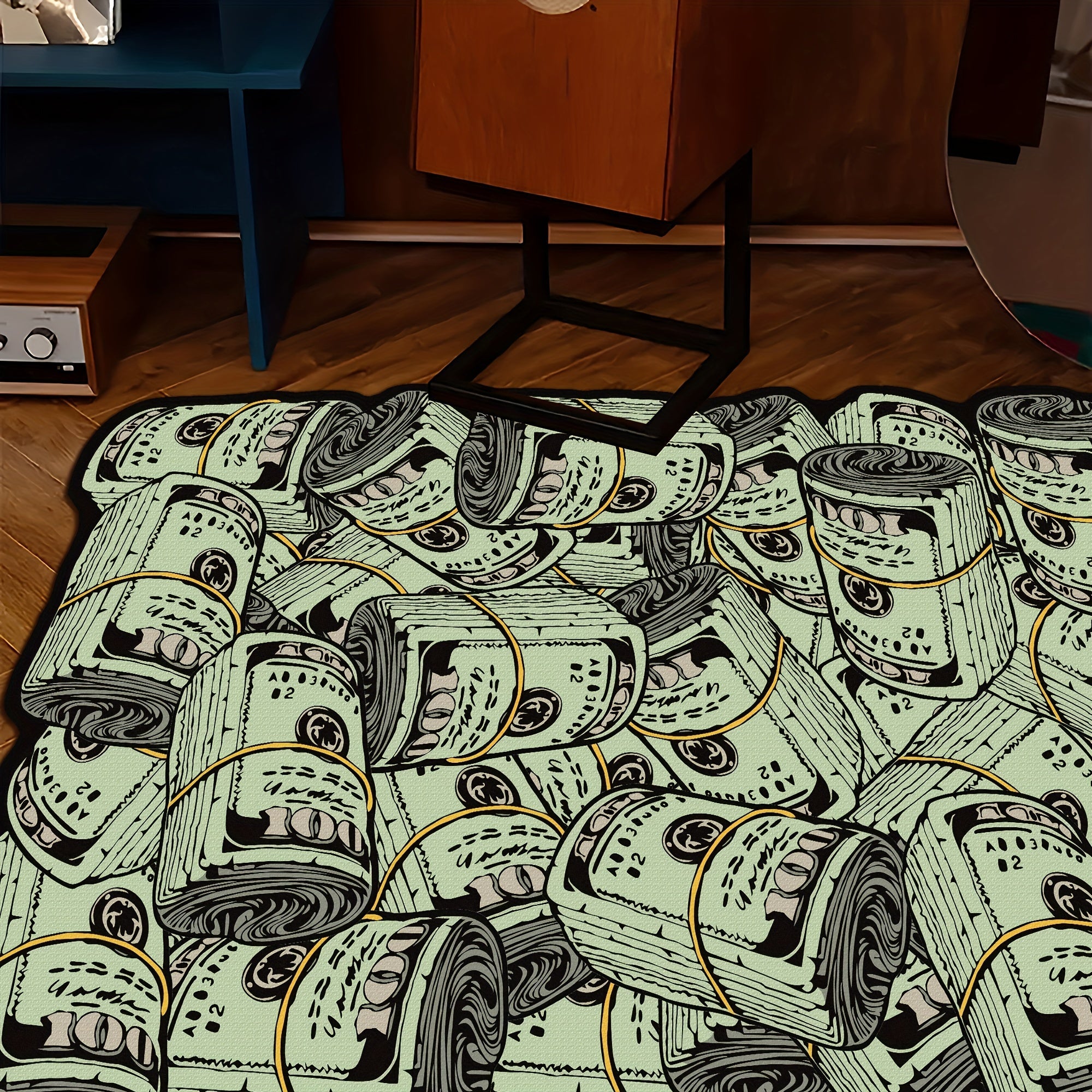 Festive Dollar Bill Pattern Carpet for Living Room or Bedroom Soft and Comfortable