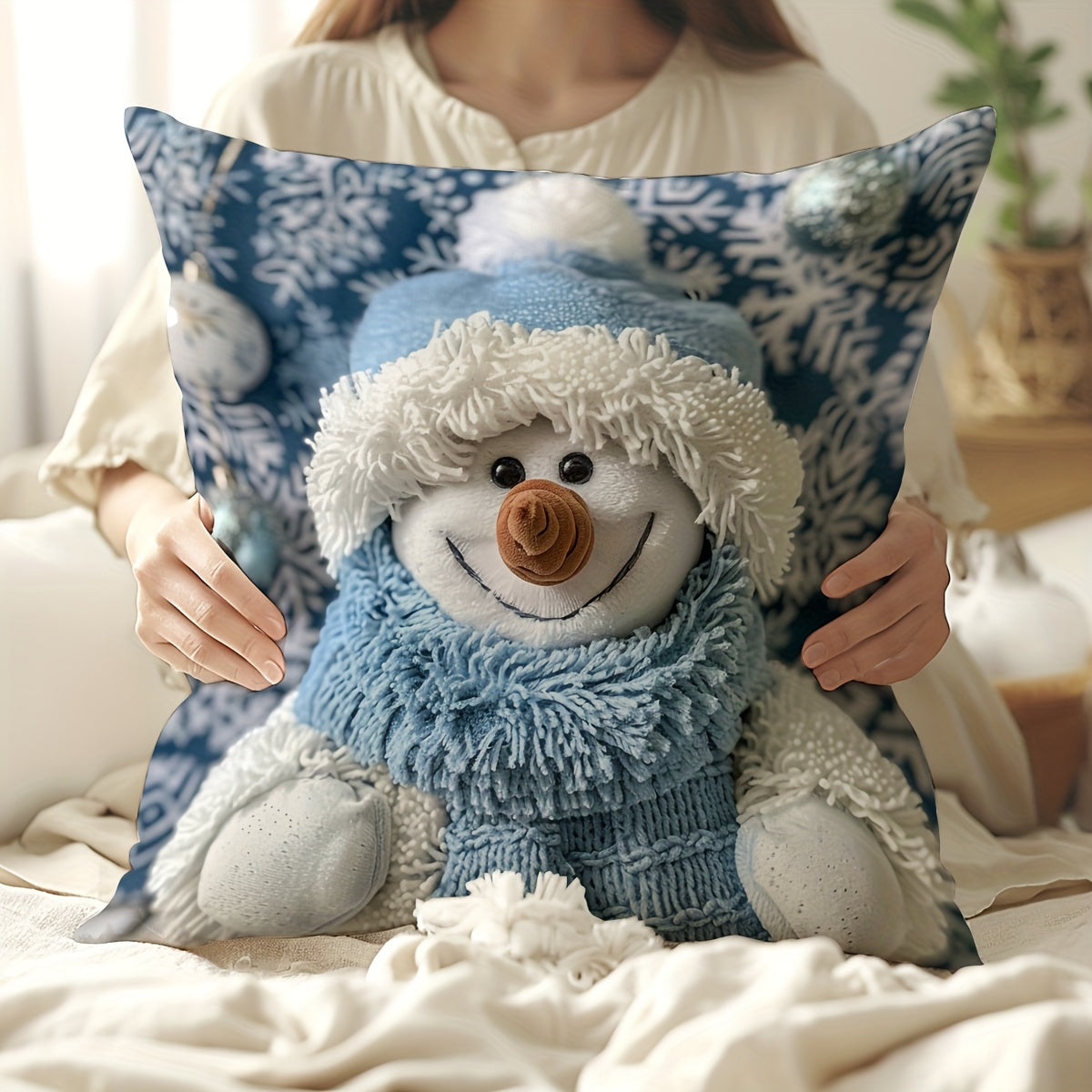 Rojdestvo qor pashasi va daraxt bosma yostiq qoplami 44.96cm bayramona uy bezaklari uchun divan va yotoqxona