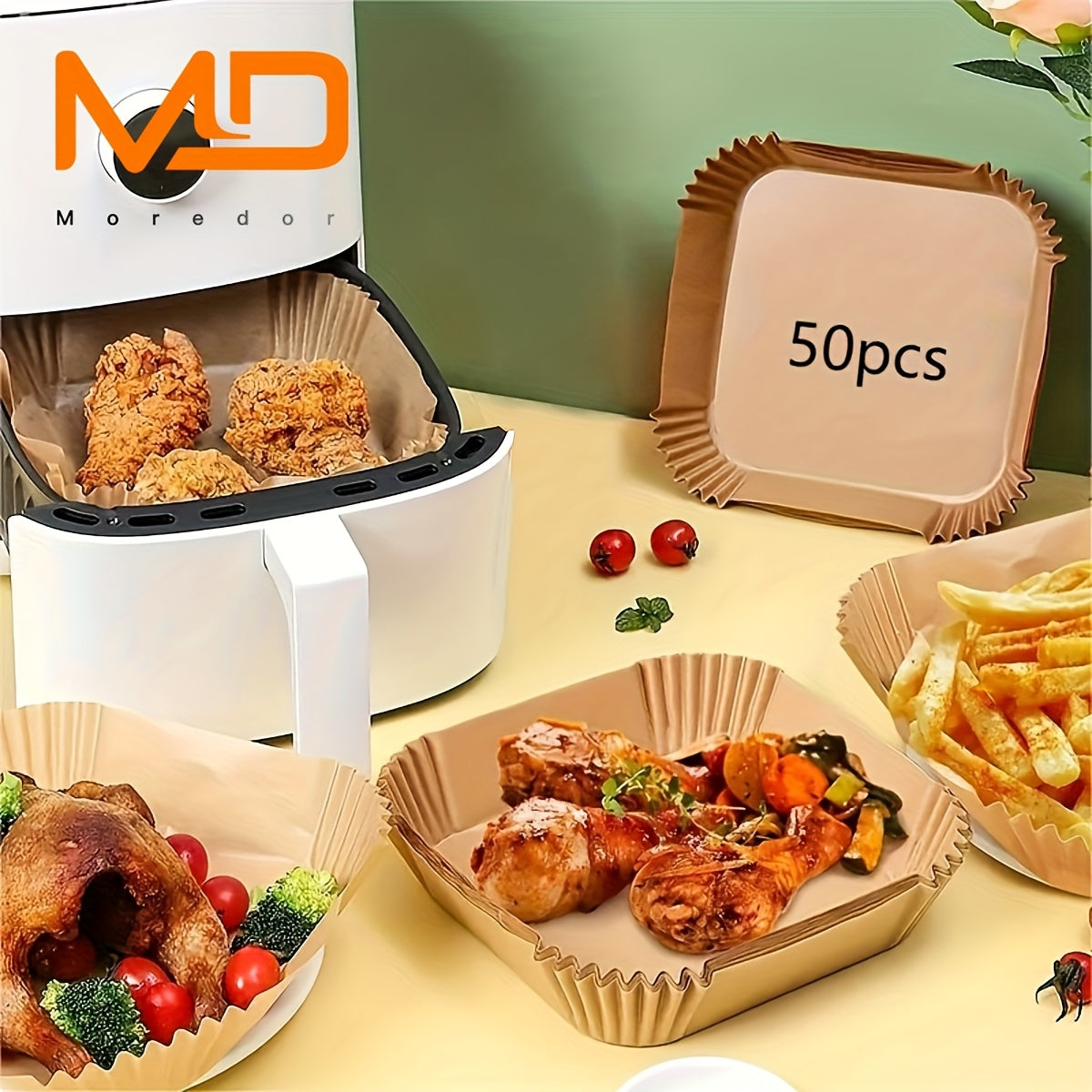 Square Disposable Parchment Paper Liners for Air Fryer Baking Roasting Microwave