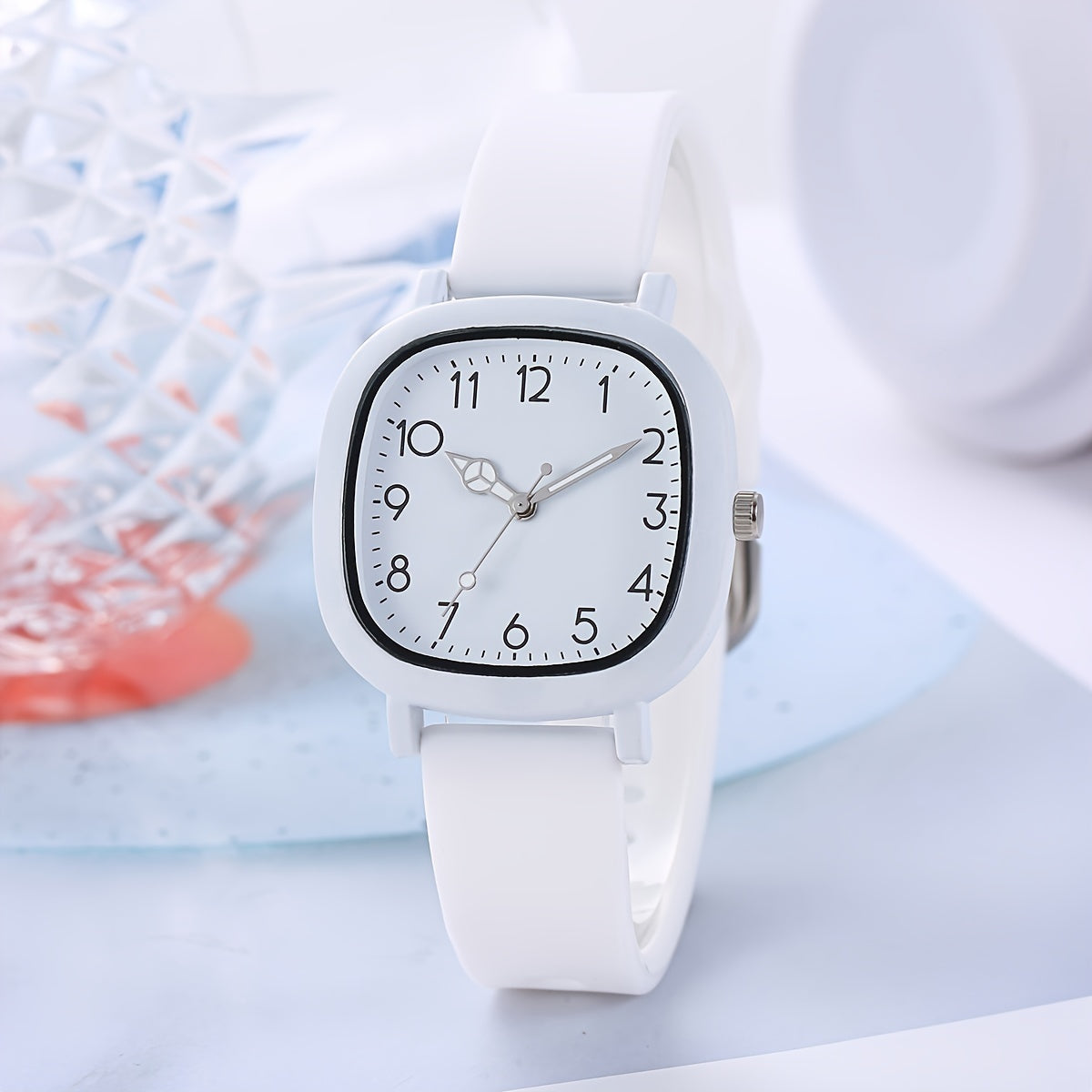 Women's Casual Square Pointer Quartz Watch with Silicone Strap in Candy Colors
