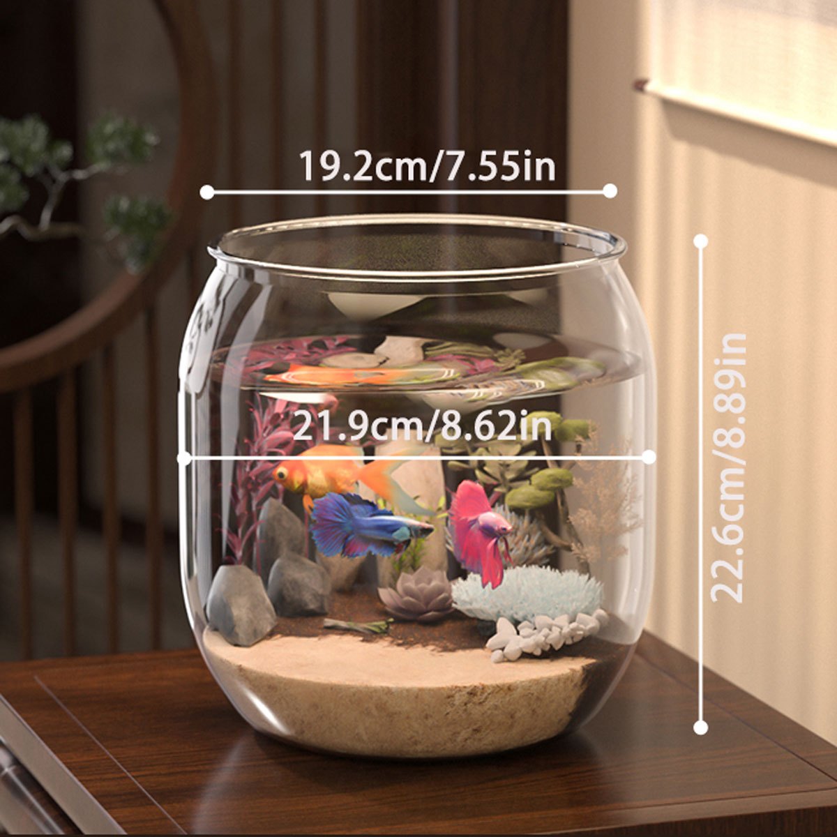Acrylic Fish Tank Large Capacity Shatterproof for Goldfish and Turtles with Micro Landscape
