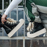 Women's Chunky Platform Boots Goth Punk Ankle Booties with Lace-Up and Rubber Sole