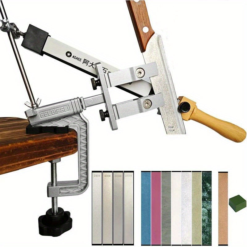 Manual Kitchen Sharpener with Angle Fixation and Emery Grit Whetstone Set