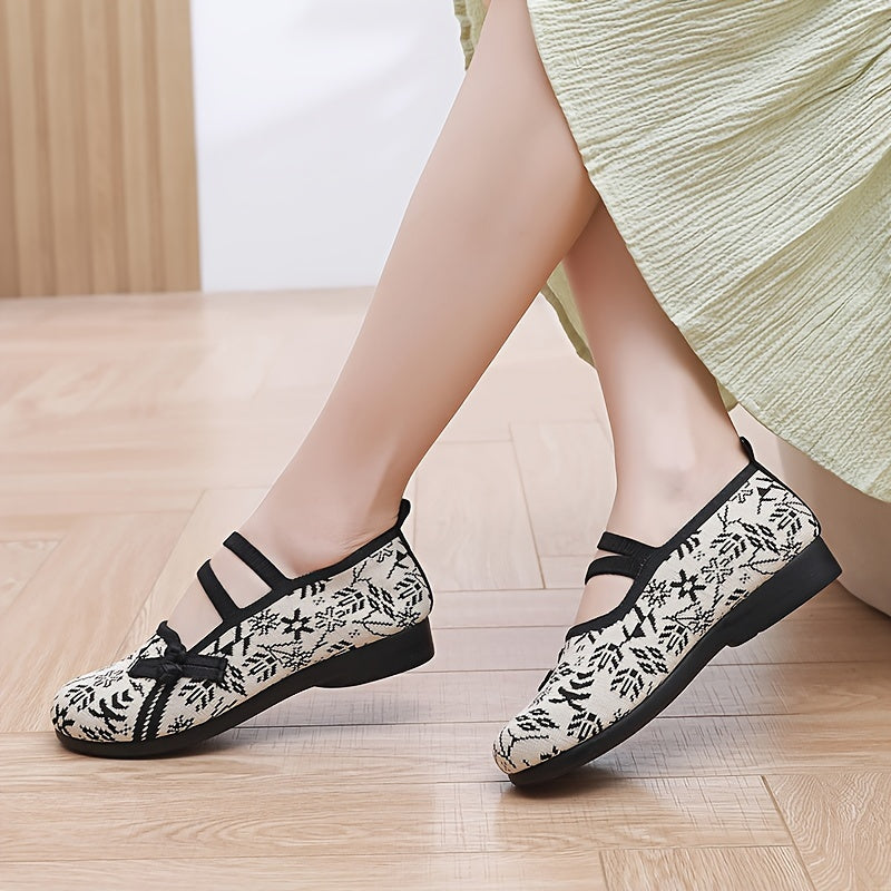 Women's Knit Slip-On Flats Lightweight Ethnic Pattern Fabric Comfortable Walking Shoes
