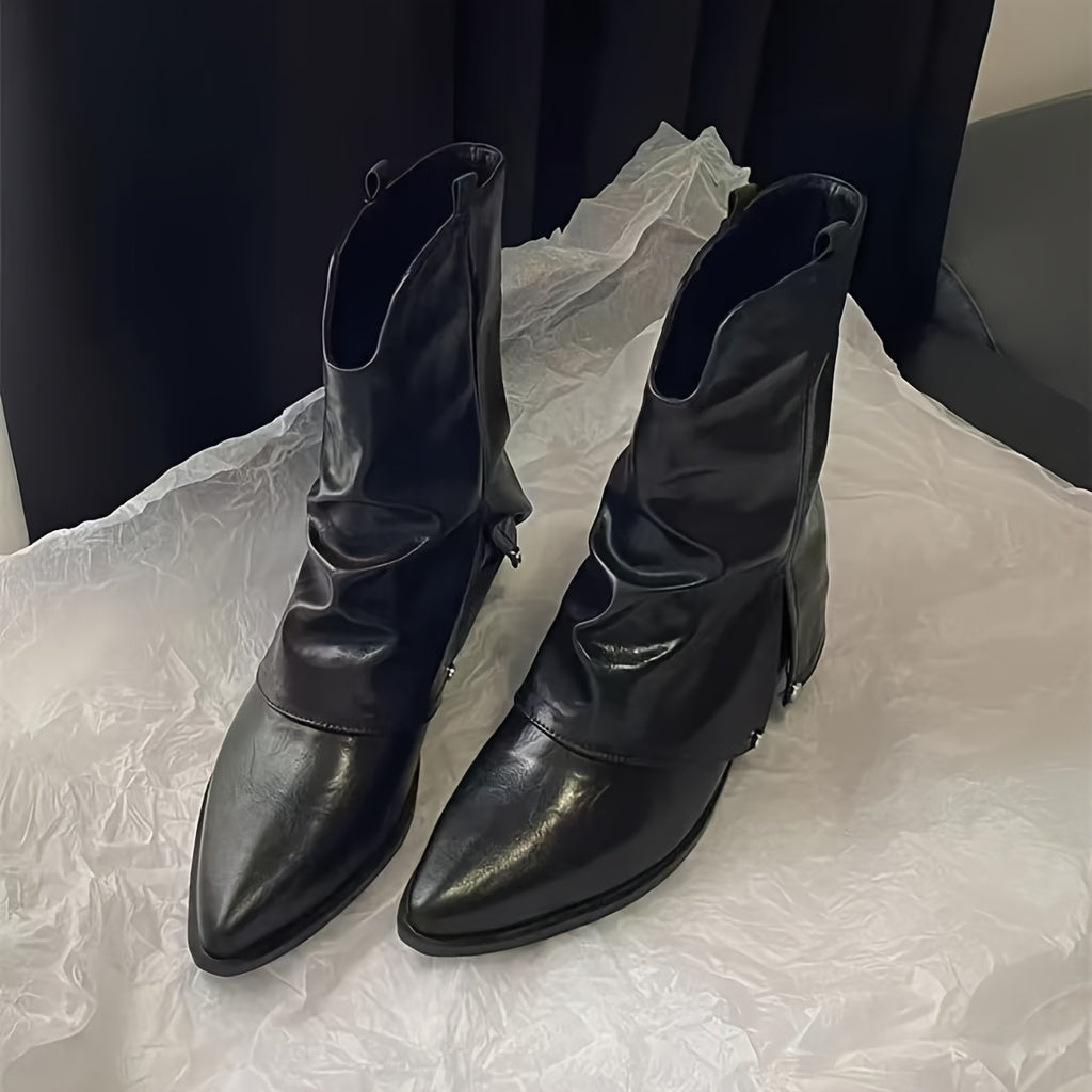 Женские винтажные западные ковбойские сапоги из искусственной кожи с массивным каблуком и заостренным носком