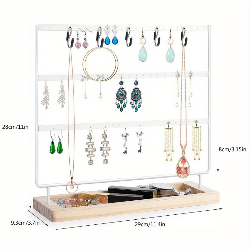 Metal and Wood 3-Tier Jewelry Organizer with Large Storage Capacity