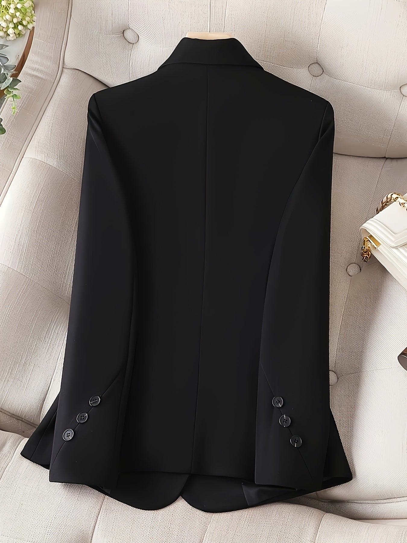 Women's Black Double-Breasted Blazer Long Sleeve Formal Suit
