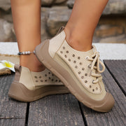 Women’s Breathable Microfiber Sneakers with Cut-Out Design for Summer Casual Sporty Shoes