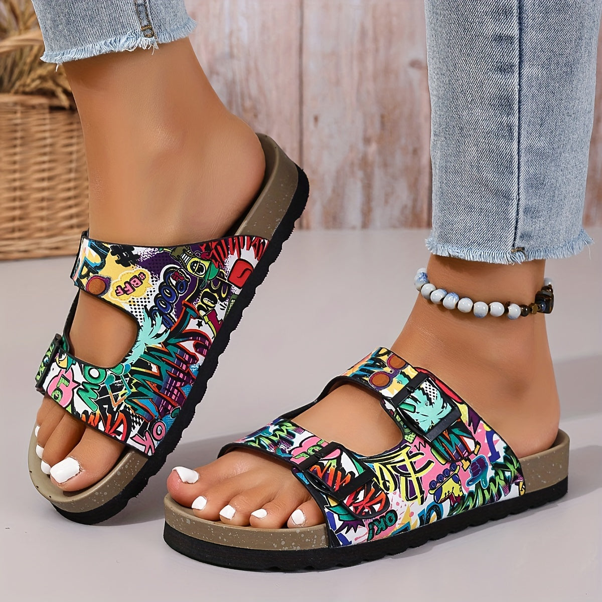 Женские тканевые плоские сандалии с открытым носком, повседневные летние массивные комфортные