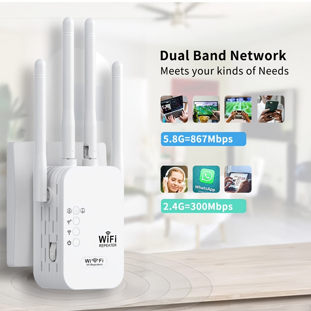 WiFi Booster Dual Band 1200Mbps with 4 Antennas and Ethernet Port