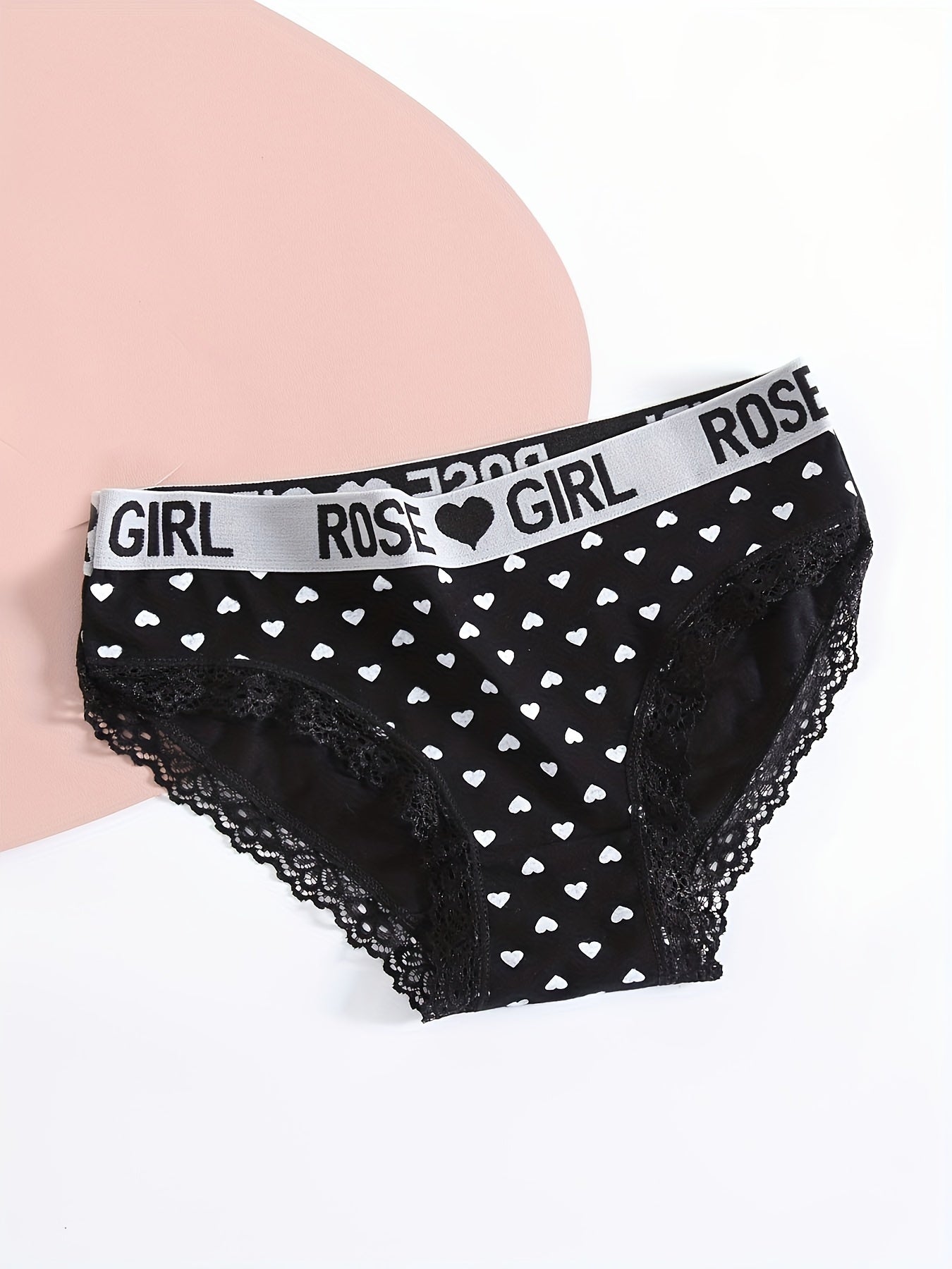 Women's Briefs 5-Pack Rose Heart Print Low-Rise Spandex Knit Underwear