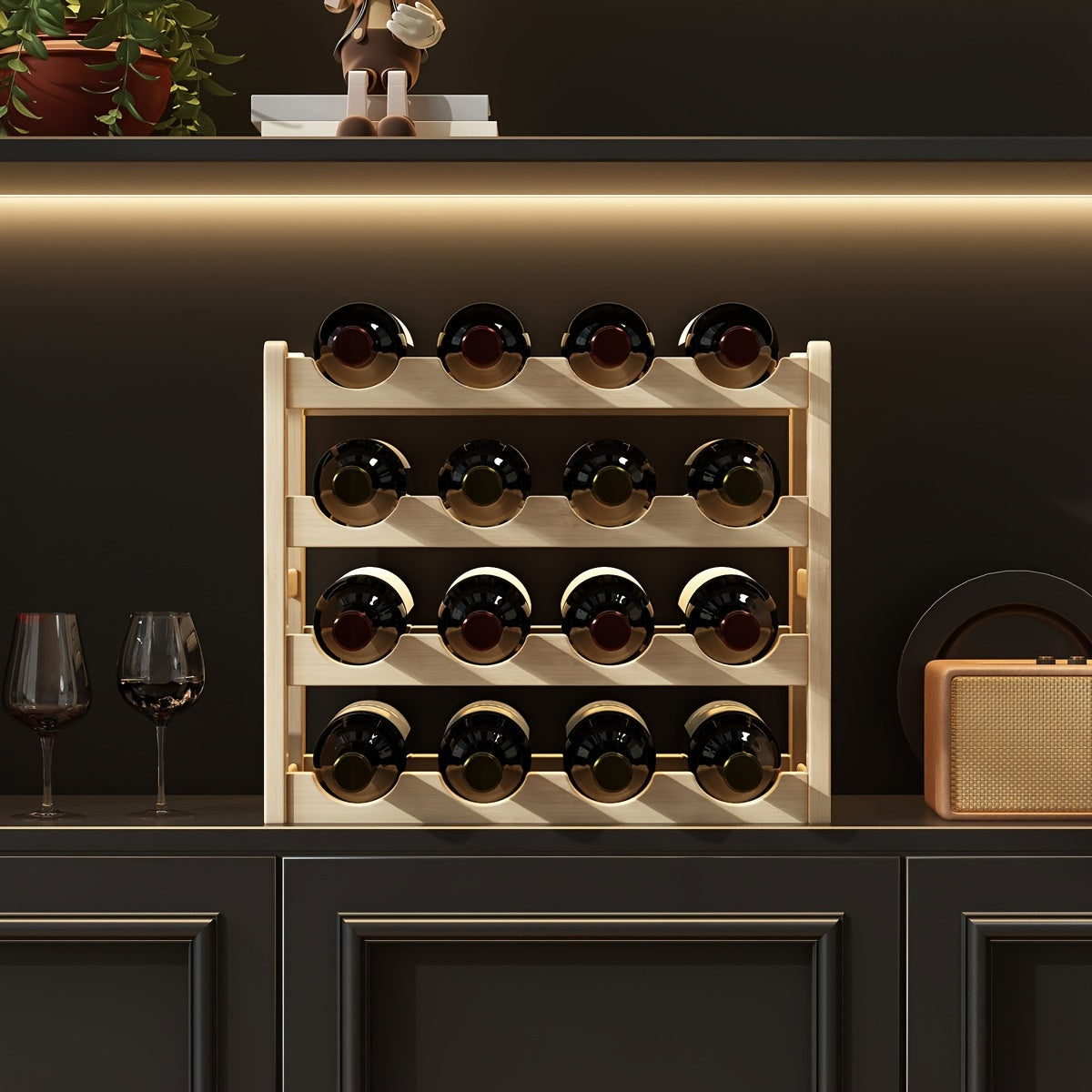 Wood Tiered Wine Bottle Holder with 2/3/4 Tiers Stackable Lacquered