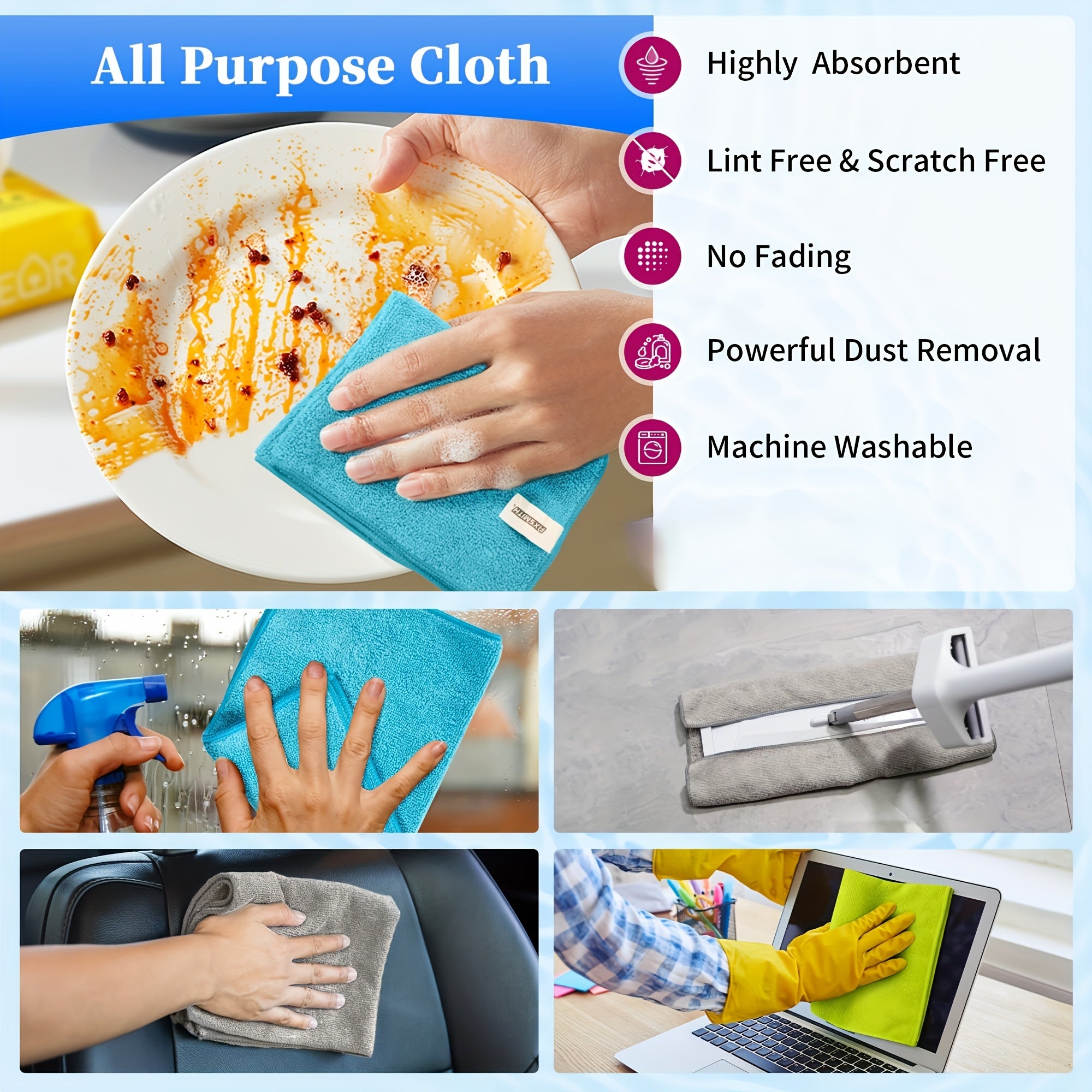Set of 20 Microfiber Cleaning Cloths in 5 Colors for Housekeeping Kitchen and Car Cleaning