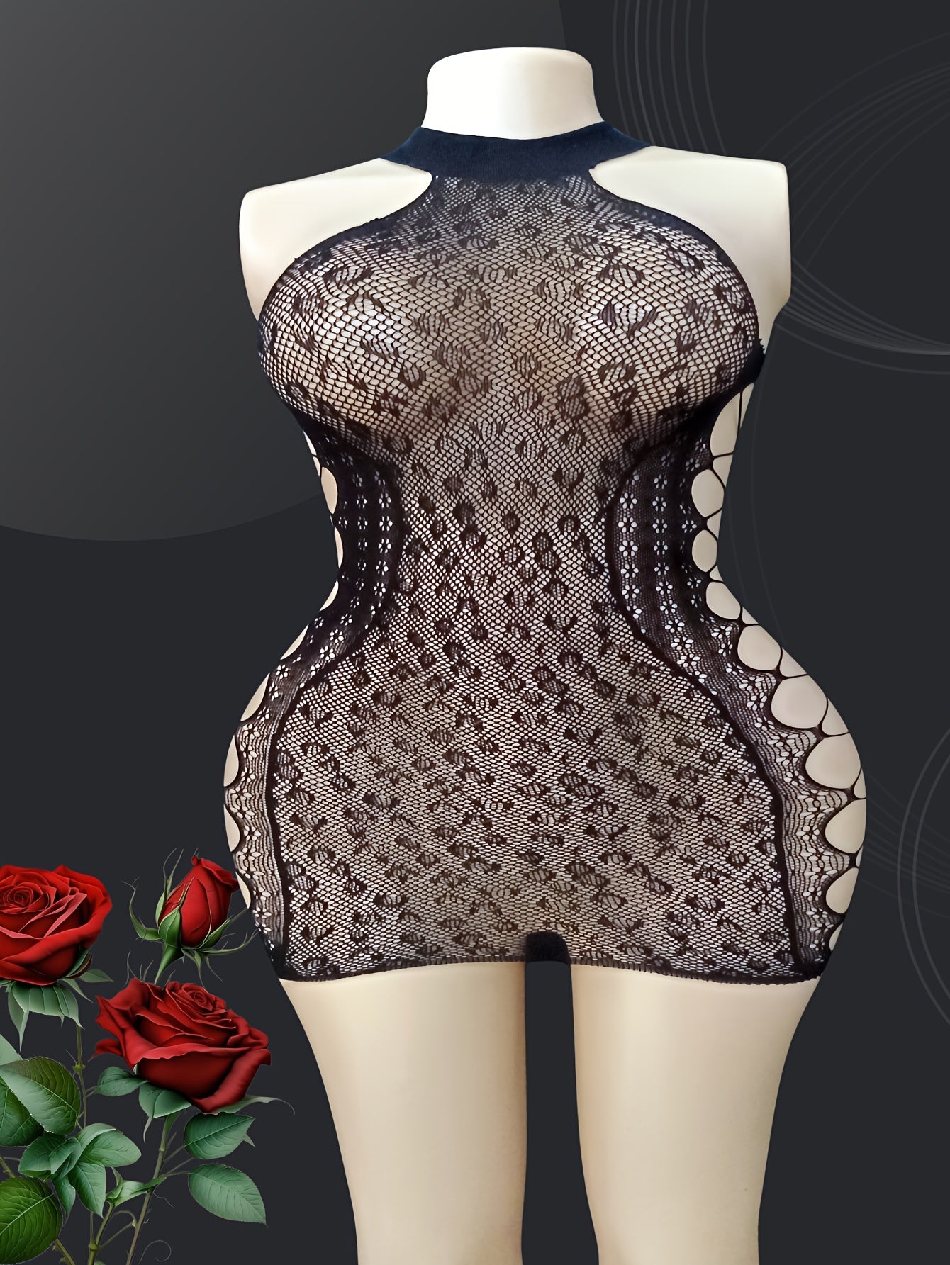 Women's Fishnet Mesh Bodycon Dress Plus Size Hollow Out Leopard Print