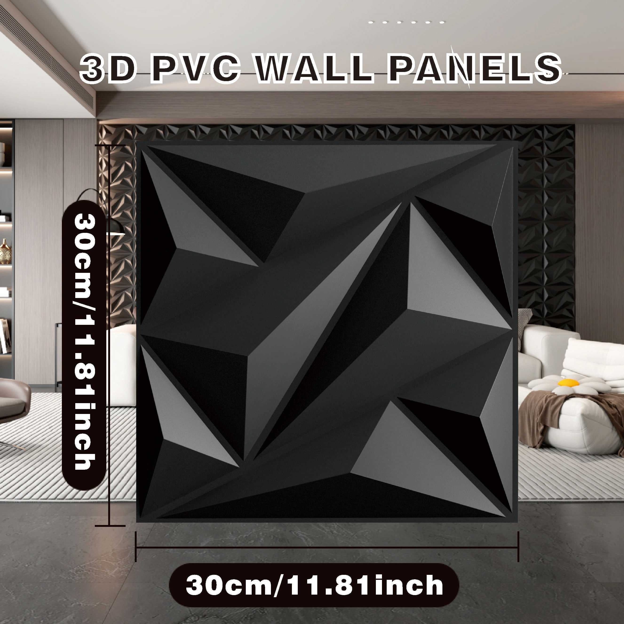 30-Pack PVC 3D Wall Panels Diamond Design for Interior Wall Decor 30x30 cm