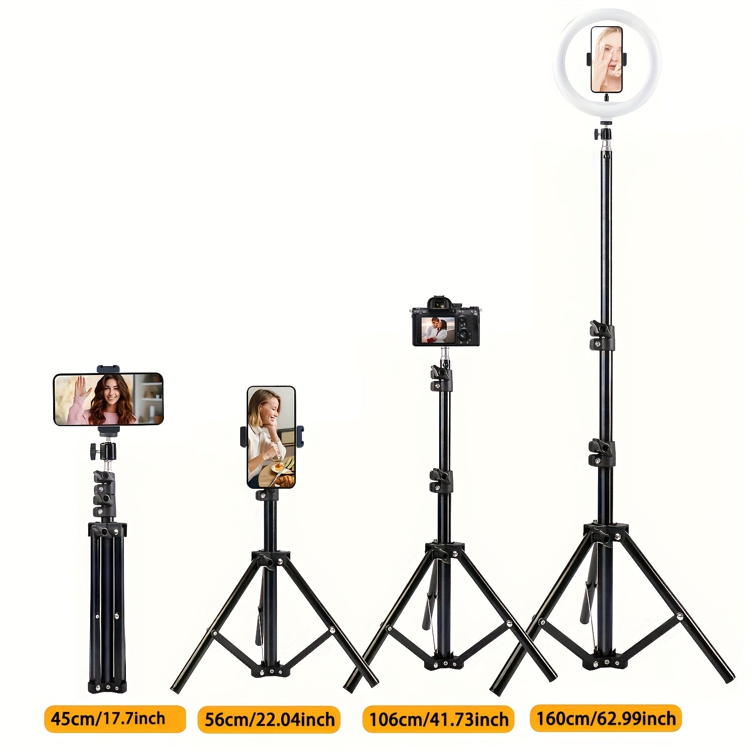 Adjustable Iron Tripod Stand with Phone Holder Clip 63 Inches Camera Support