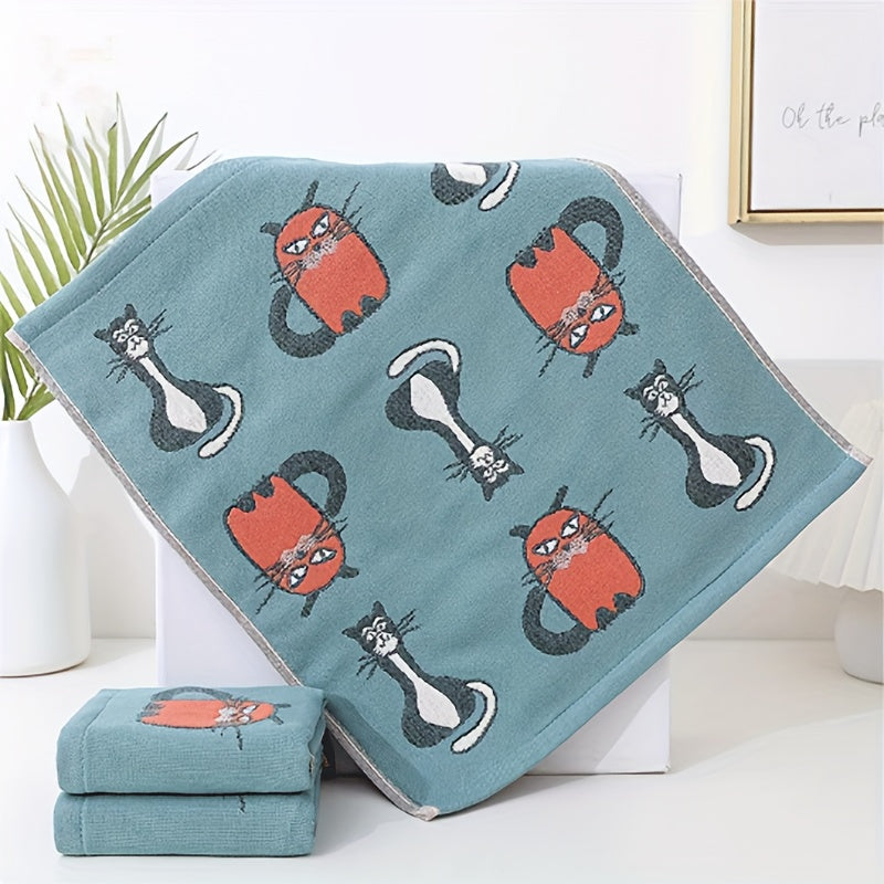 Cotton Towel with Cat Pattern 34x40 cm for Bathroom and Kitchen