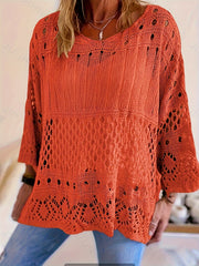 Plus Size Oversized Knitwear Layered Top with Sun Protection and Cut-Out Design