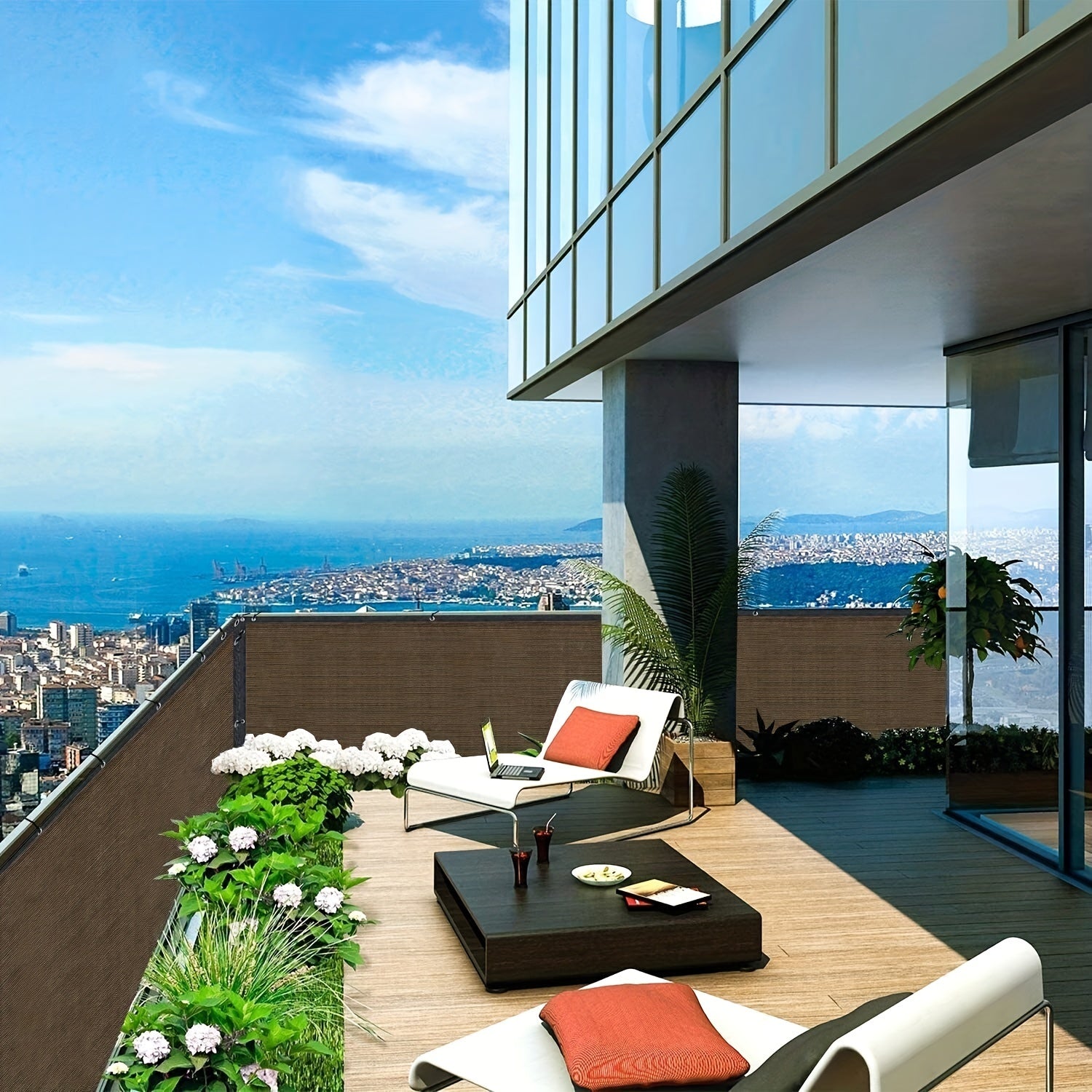 Outdoor Brown Plastic Mesh Privacy Screen for Balcony Shade and Wind Protection